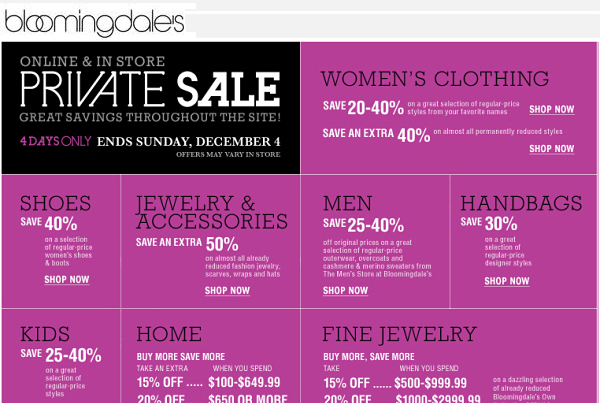 Bloomingdale’s Private Sale – PersoniCom Telephone Message Sample